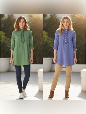 2 Matching Shirts Blouses Blue and Green Woman Size 22/24